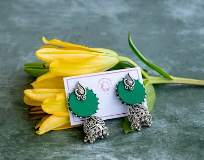 Green & Silver Jhumka Earrings