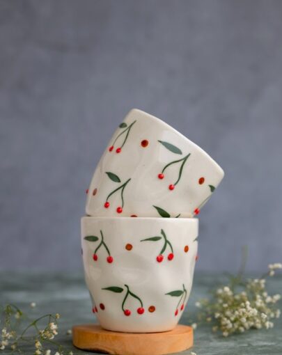 Hand-Painted Cherry Mugs