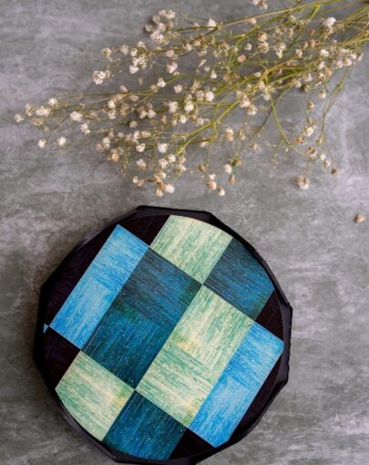 Blue Green Mosaic Wood Coaster